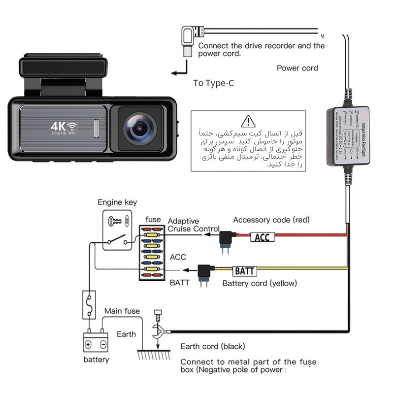 دوربین ثبت وقایع خودرو اتوویژن مدل M6 4K-WiFi به همراه دوربین عقب و کیت برق مستقیم دوربین ثبت وقایع خودرو اتوویژن مدل M6 4K-WiFi به همراه دوربین عقب و کیت برق مستقیم
