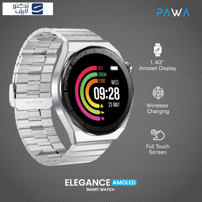  ساعت هوشمند پاوا مدل Elegance شمارنده ضربان قلب، گام شمار، نمایش اعلان، بند فلزی