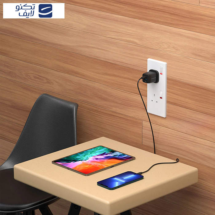 شارژر دیواری 45 وات پاورولوجی مدل PWCUQC004 GaN 45W