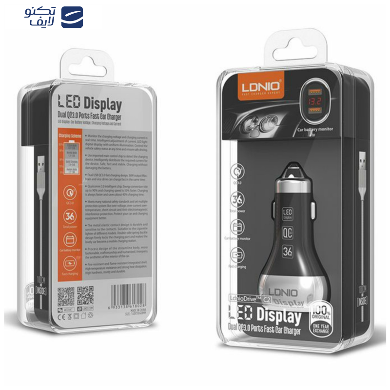 شارژر فندکی الدینیو مدل C2 به همراه کابل تبدیل USB-C