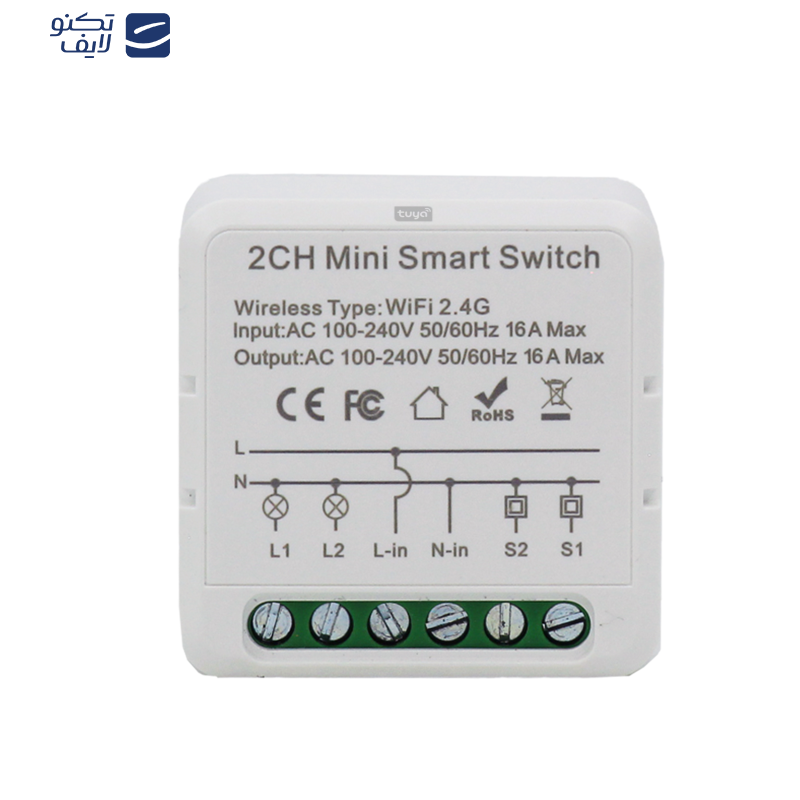 رله سوئیچ هوشمند تویا مدل رله دو کانال پشت کلیدی WiFi