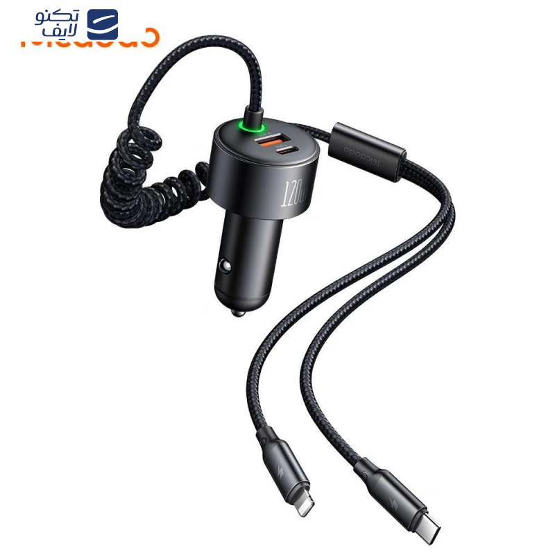 شارژر فندکی120 وات  مک دودو مدل cc-0370 به همراه کابل USB-C/لایتنینگ 