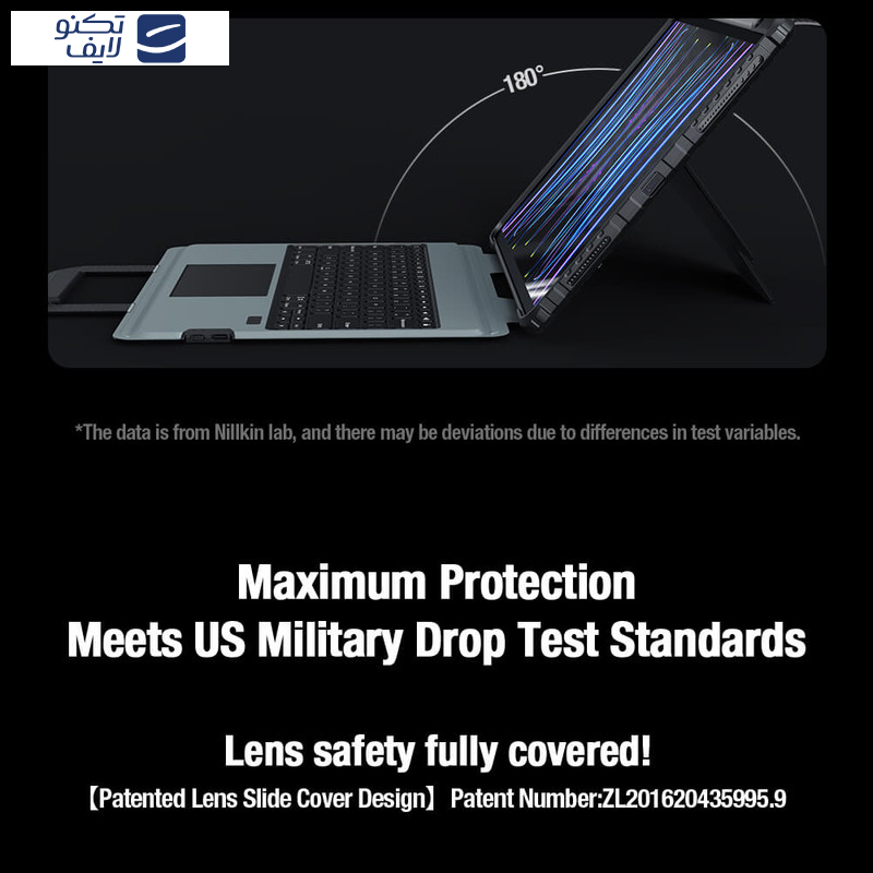 کیف کلاسوری کیبورد دار نیلکین مدل Bumper Go Keyboard مناسب برای تبلت اپل iPad Air 13 2025 / iPad Air 13 2024 / iPad Pro 12.9 2022 / 2021 / 2020