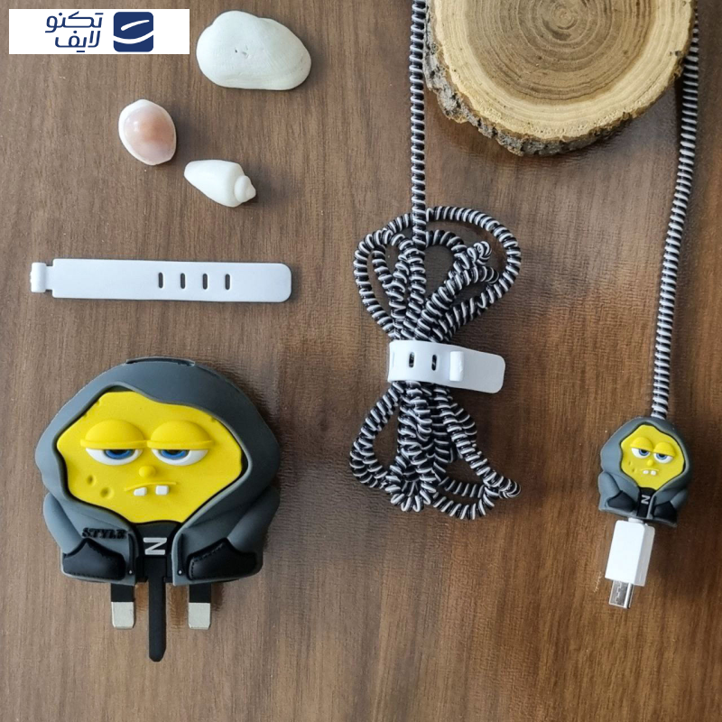 محافظ کابل و شارژر دیواری سانیلند طرح باب اسفنجی مجموعه 4 عددی