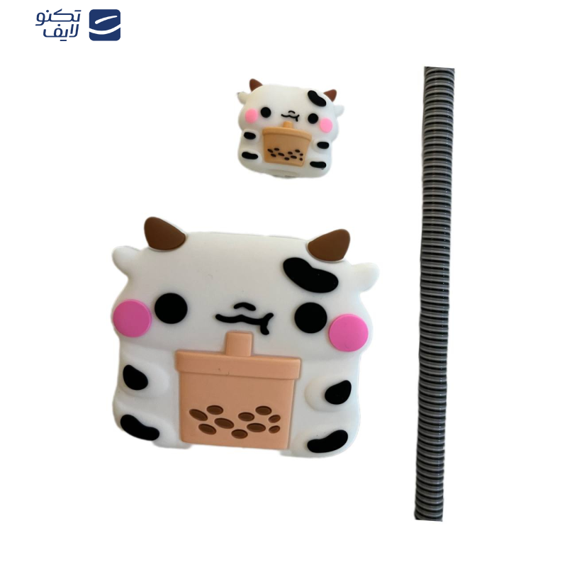 محافظ کابل طرح گاو مدل Silicon  به همراه محافظ شارژ دیواری  مجموعه 4 عددی