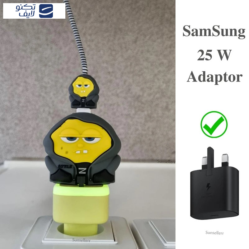 محافظ کابل وال کیس طرح باب اسفنجی به همراه محافظ شارژر دیواری 25 وات سامسونگ مجموعه 4 عددی