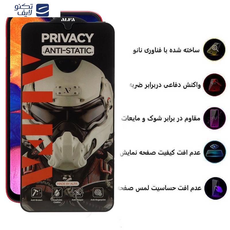 محافظ صفحه نمایش حریم شخصی اپیکوی مدل Alpha مناسب برای گوشی موبایل سامسونگ Galaxy A10