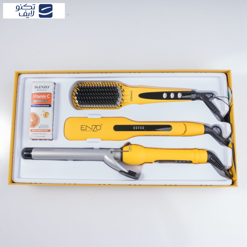 اتو مو انزو پروفیشینال مدل EN-3955W به همراه برس حرارتی و فرکننده مو