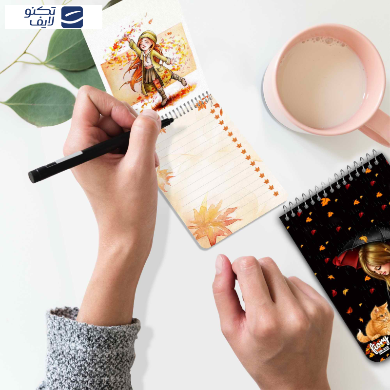 دفترچه یادداشت مسترراد طرح دختر پاییز و گربه مدل فانتزی کد fiory 1756