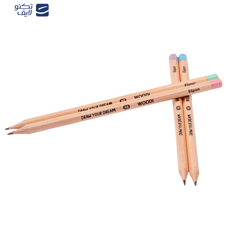 مداد مشکی الیپون مدل چوبی شش گوش کد 8110201 بسته 12 عددی 