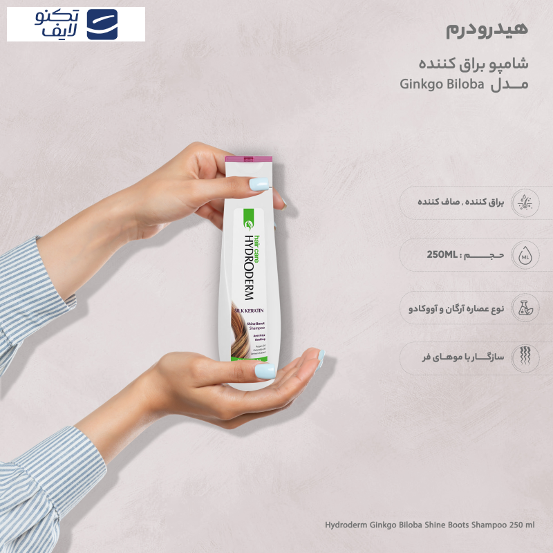 شامپو براق کننده مو هیدرودرم مدل Ginkgo Biloba مناسب موهای فر حجم 250 میلی لیتر