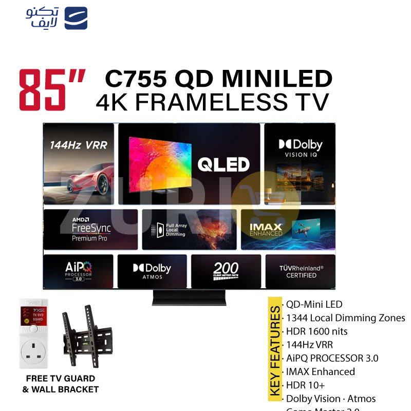 تلویزیون ال ای دی هوشمند تی سی ال مدل 85C755 سایز 85 اینچ
