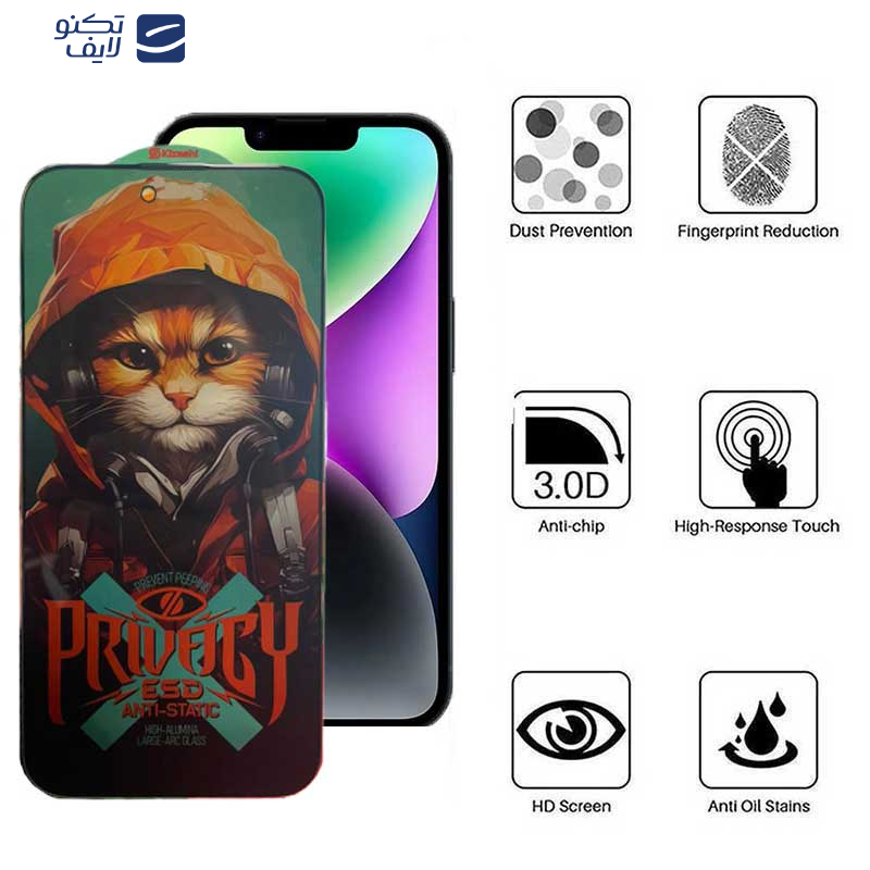 محافظ صفحه نمایش حریم شخصی اپیکوی مدل Privacy Hoodie Cat مناسب برای گوشی موبایل اپل iPhone 14 pro max/ 16 Plus /15 plus