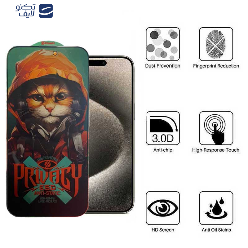 محافظ صفحه نمایش حریم شخصی اپیکوی مدل Privacy Hoodie Cat مناسب برای گوشی موبایل اپل iPhone 15 Pro Max