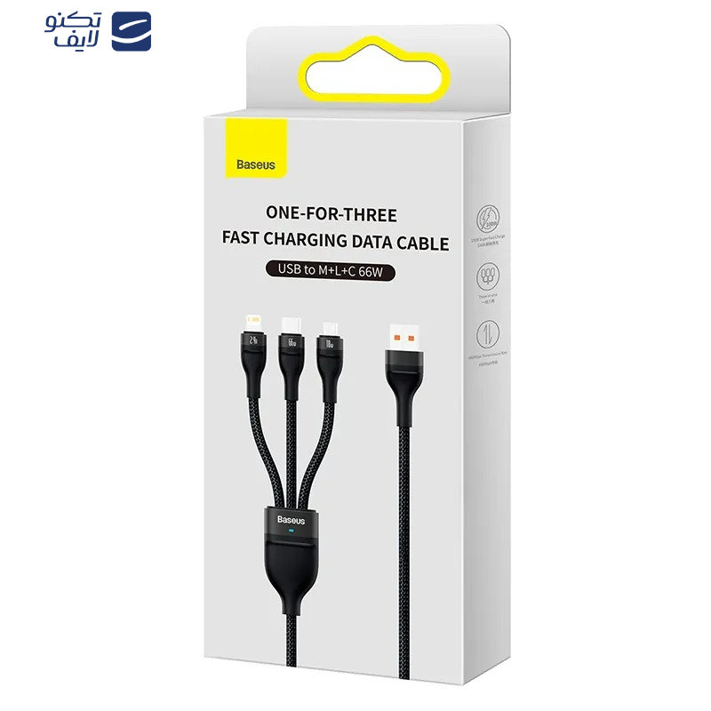 کابل تبدیل USB به MicroUSB/USB-C/لایتنینگ بیسوس مدل CB0029 66W طول 1.2 متر
