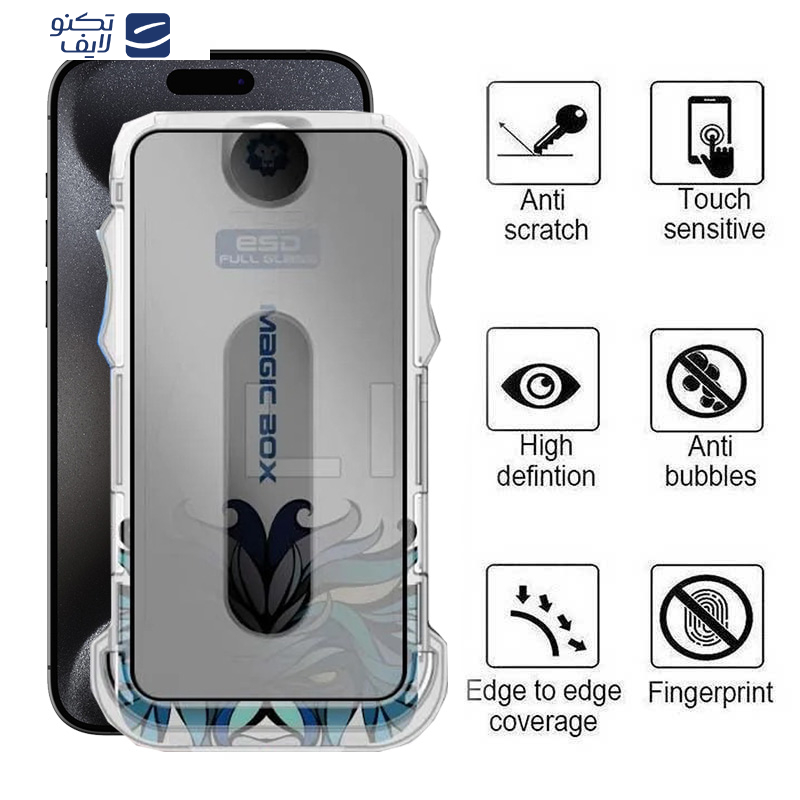 محافظ صفحه نمایش حریم شخصی اپیکوی مدل Lion Privacy Easy Install مناسب برای گوشی موبایل اپل iPhone 15 Pro  به همراه کیت نصب