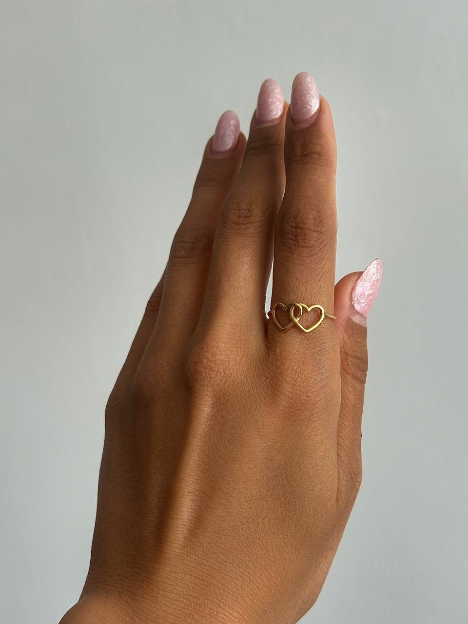 انگشتر طلا 18 عیار زنانه اپال گلد مدل مینیمال دوقلب کد sh0435  سایز 56