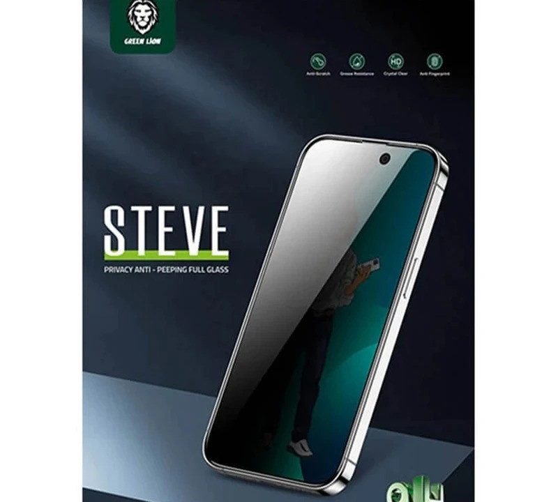 محافظ صفحه نمایش حریم شخصی گرین لاین مدل 9H Steve Privacy مناسب برای گوشی موبایل اپل iPhone 16 /15/14 Pro