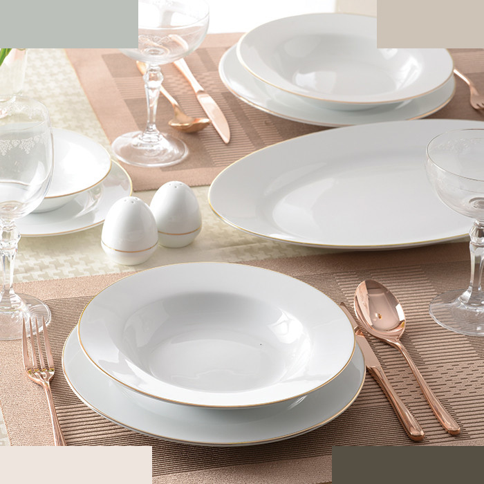 سرویس غذاخوری 28 پارچه 6 نفر چینی زرین ایران مدل ایتالیا اف زرین یک خط طلا درجه یک