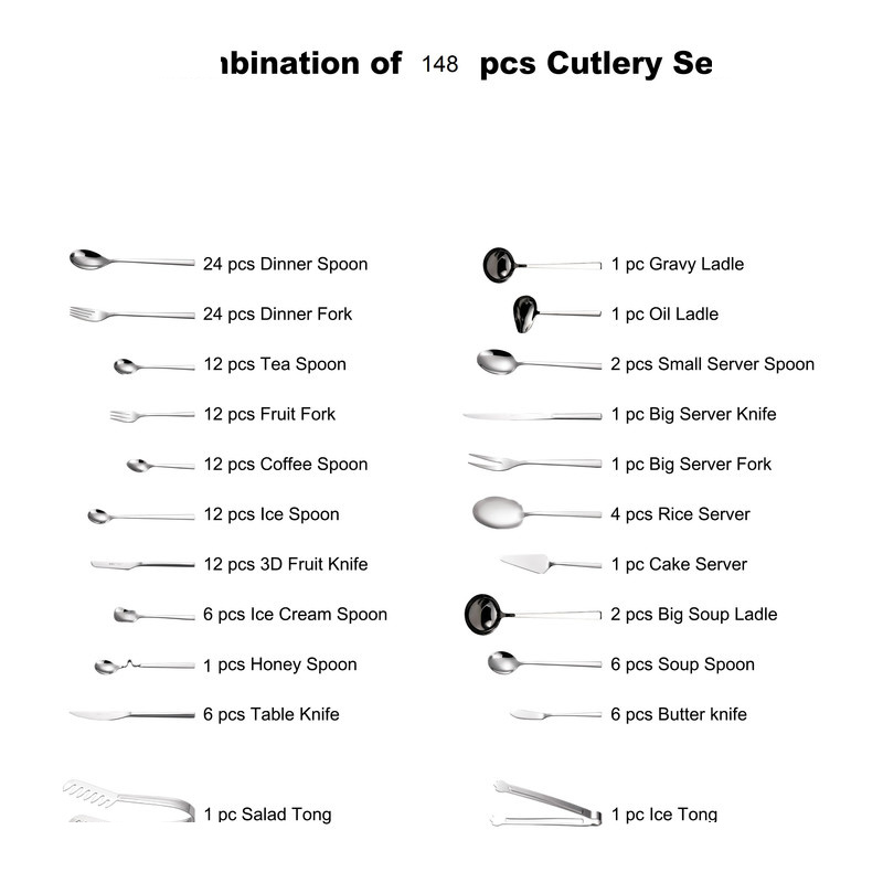 سرویس قاشق و چنگال 148 پارچه جی فی نی مدل A-010 لاکچری