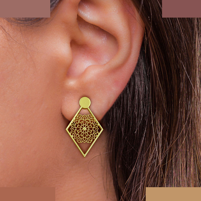 گوشواره طلا 18 عیار زنانه مدوپد مدل لوزی اسلیمی کد GA1-10240