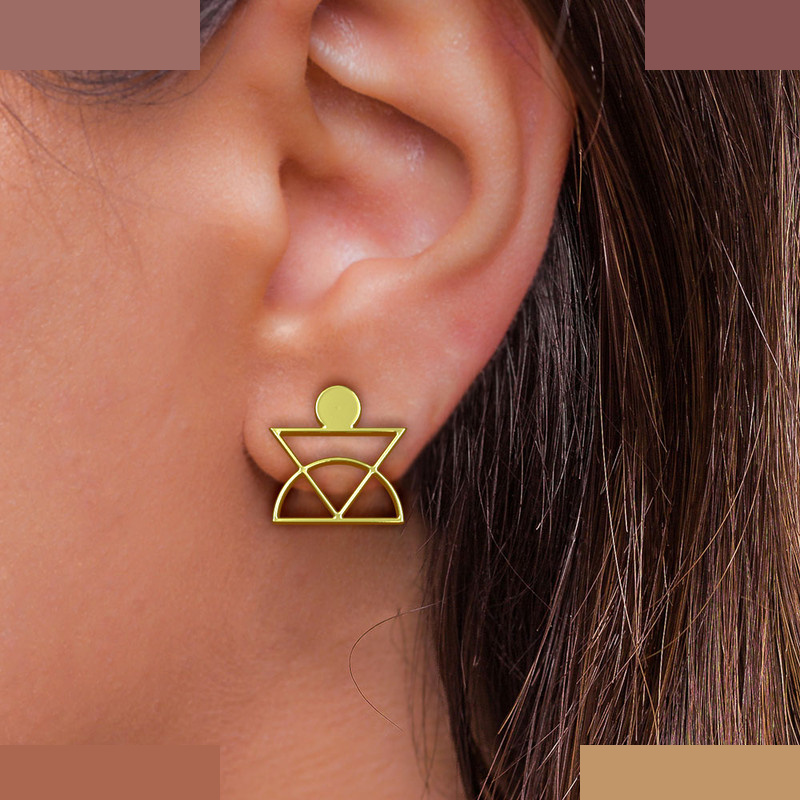 گوشواره طلا 18 عیار زنانه مدوپد مدل مثلث و نیم دایره کد GA1-10397