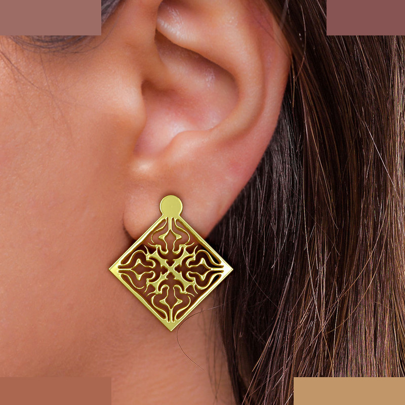 گوشواره طلا 18 عیار زنانه مدوپد مدل اسلیمی کد GA1-10403