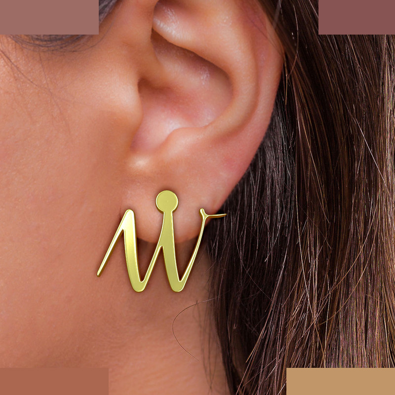 گوشواره طلا 18 عیار زنانه مدوپد مدل حرف w کد GA1-10969