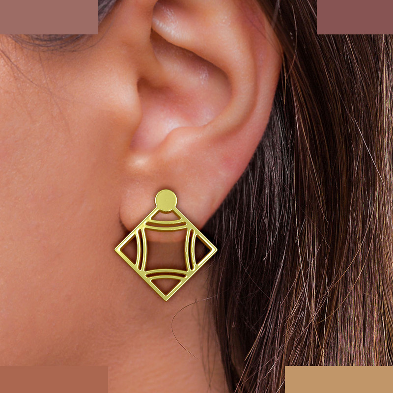 گوشواره طلا 18 عیار زنانه مدوپد مدل لوزی کد GA1-11002