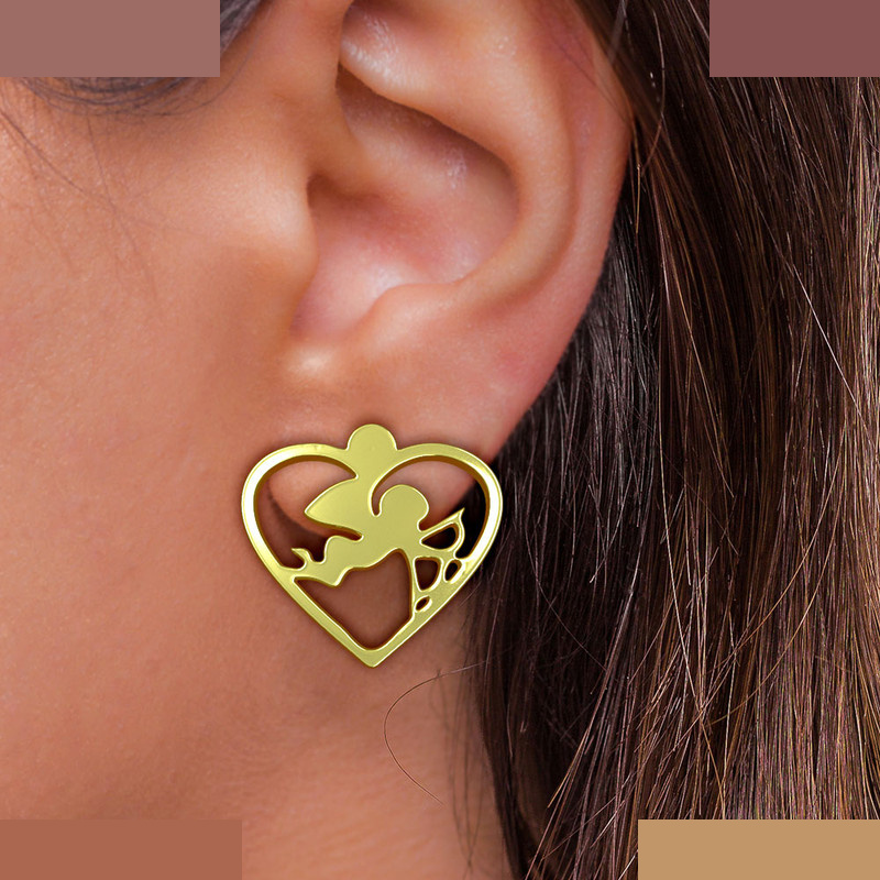 گوشواره طلا 18 عیار زنانه مدوپد مدل قلب و فرشته کد GA1-11063