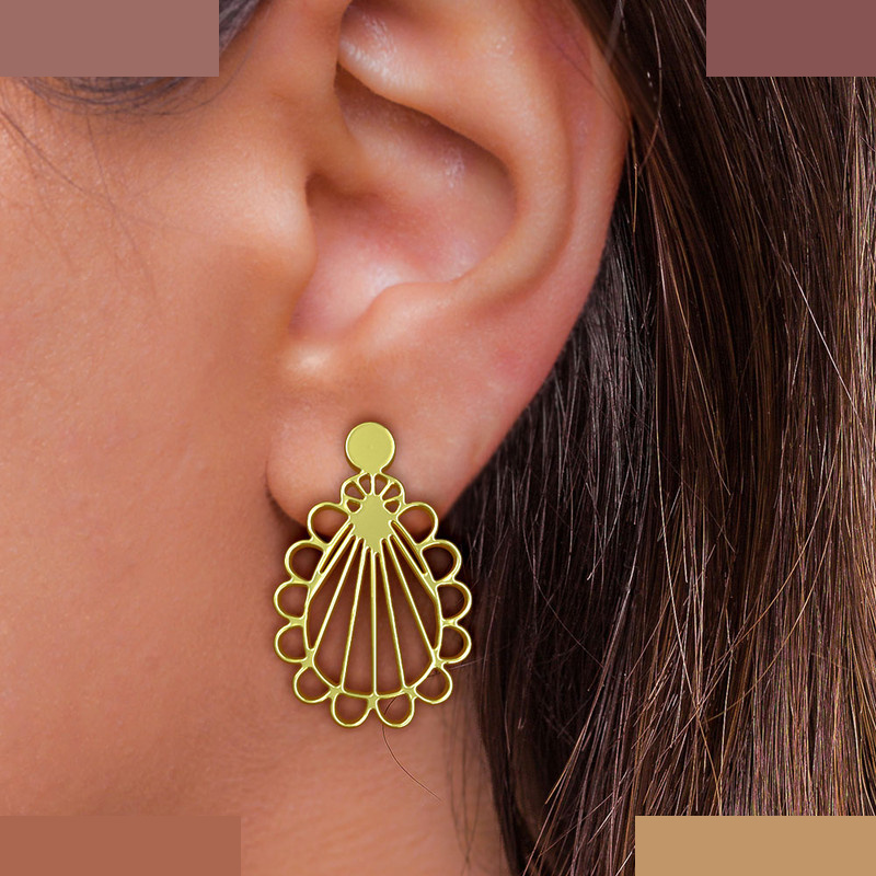 گوشواره طلا 18 عیار زنانه مدوپد مدل هندسی کد GA1-11358