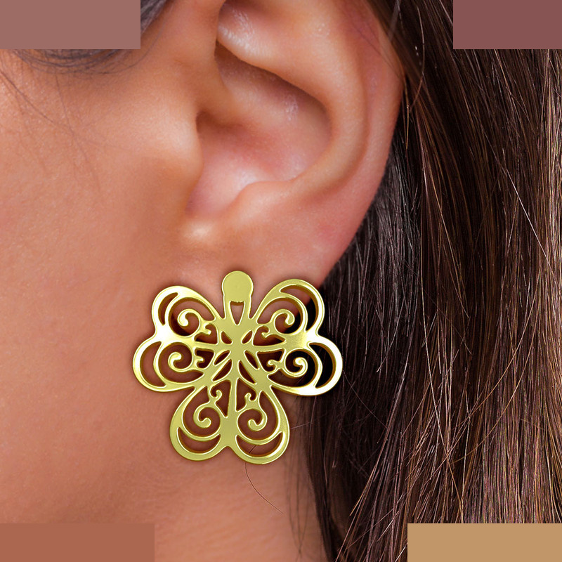 گوشواره طلا 18 عیار زنانه مدوپد مدل گل کد GA1-11389