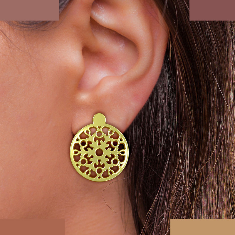 گوشواره طلا 18 عیار زنانه مدوپد مدل دایره اسلیمی کد GA1-11435