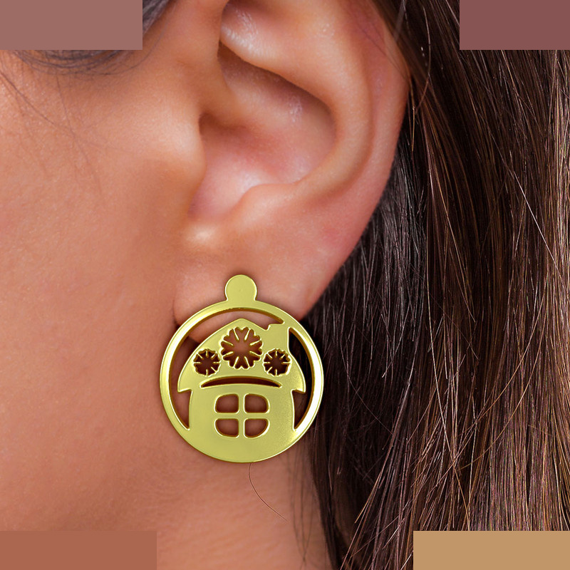 گوشواره طلا 18 عیار زنانه مدوپد مدل خانه کد GA1-11584