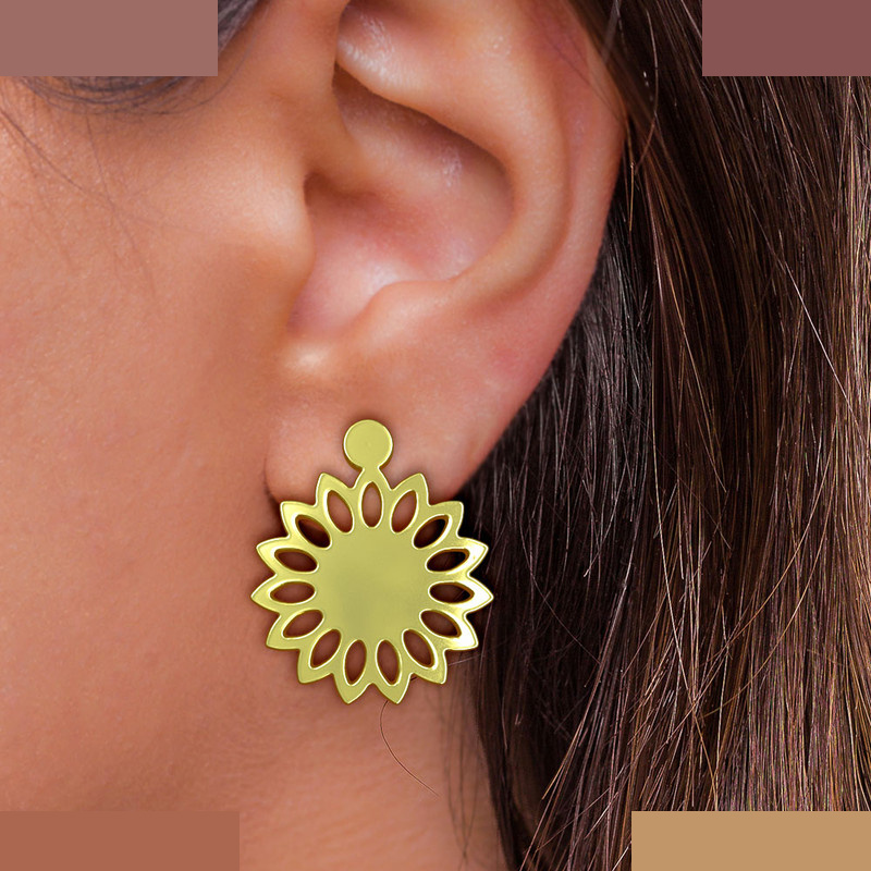 گوشواره طلا 18 عیار زنانه مدوپد مدل گل کد GA1-12198