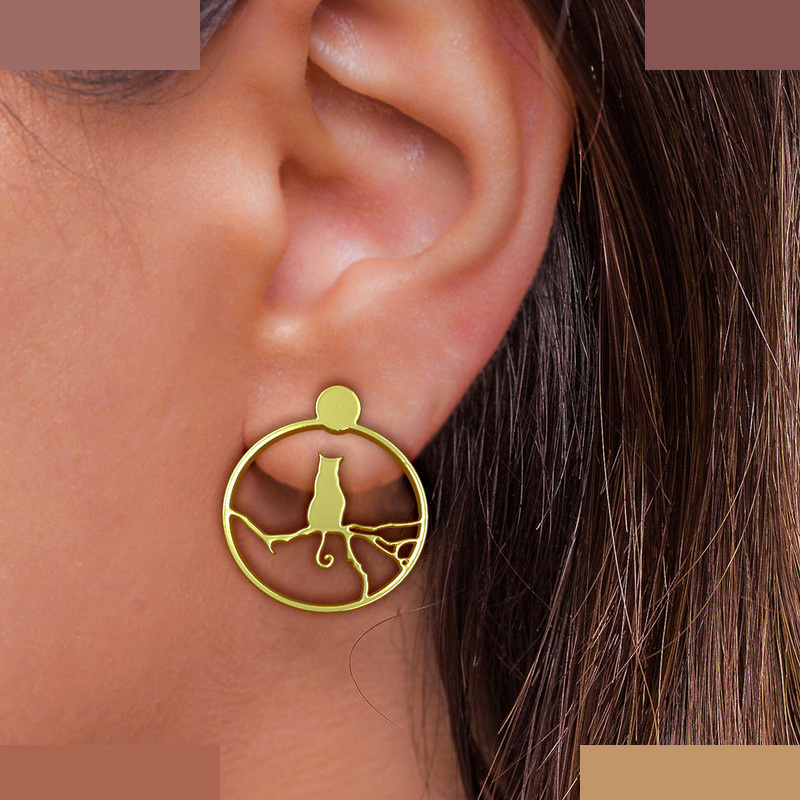 گوشواره طلا 18 عیار زنانه مدوپد مدل گربه کد GA1-12444