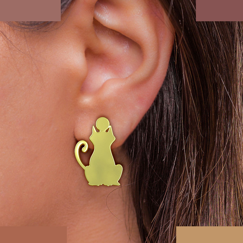 گوشواره طلا 18 عیار زنانه مدوپد مدل گربه کد GA1-12905