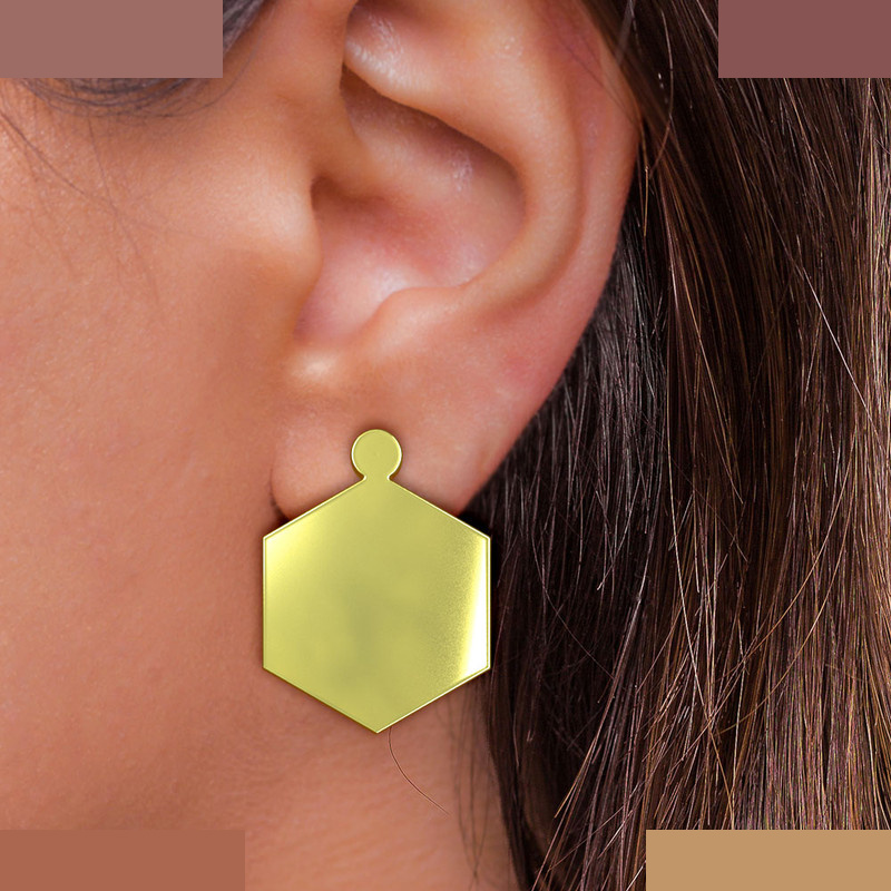 گوشواره طلا 18 عیار زنانه مدوپد مدل شش ضلعی کد GA1-12983