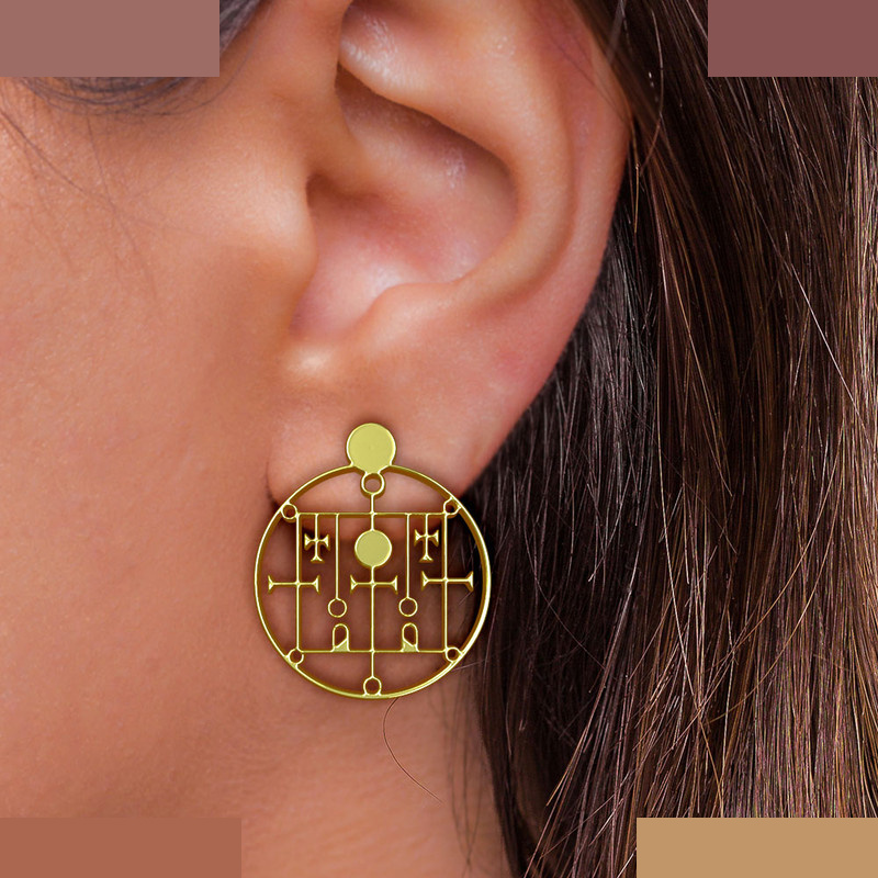 گوشواره طلا 18 عیار زنانه مدوپد مدل هندسی کد GA1-13113