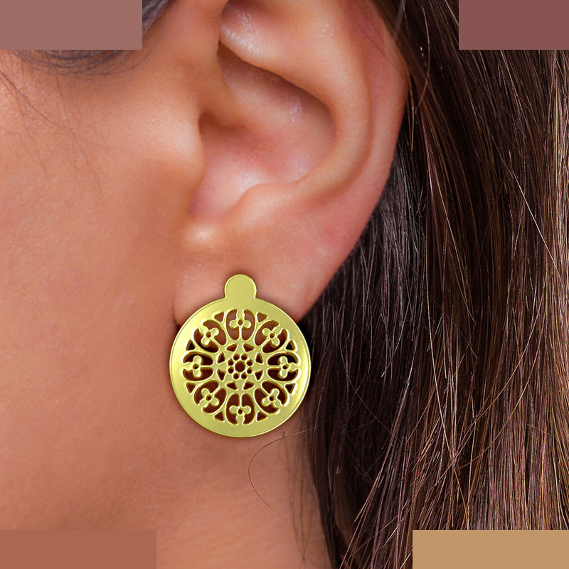 گوشواره طلا 18 عیار زنانه مدوپد مدل هندسی کد GA1-13633