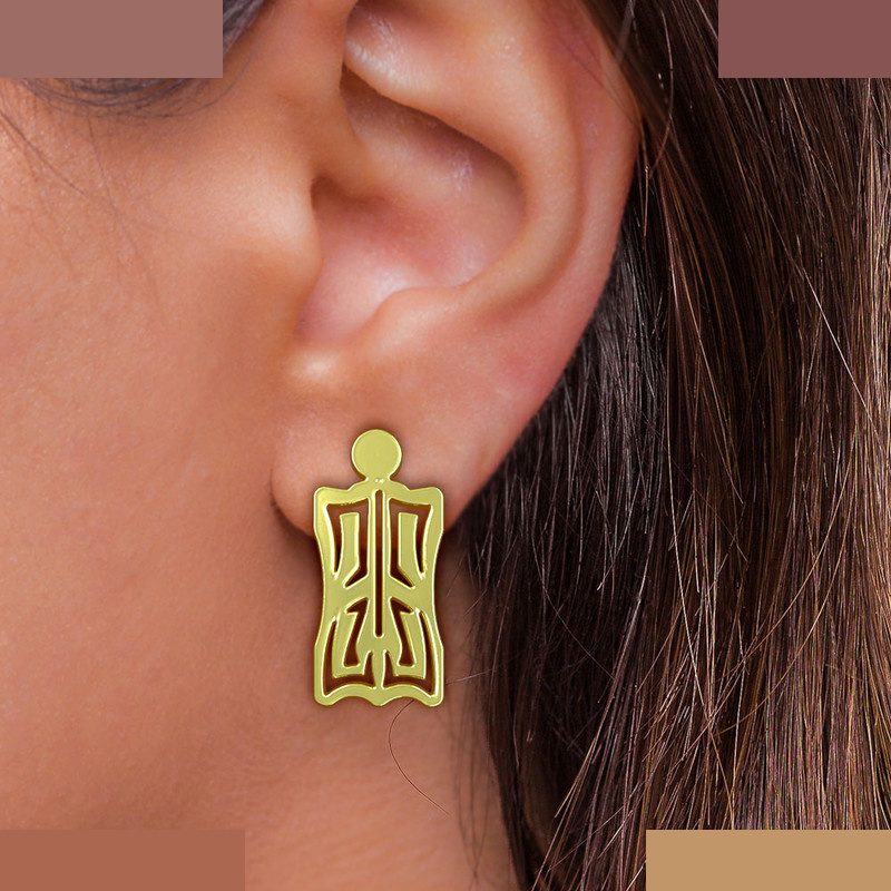 گوشواره طلا 18 عیار زنانه مدوپد مدل هندسی کد GA1-13662