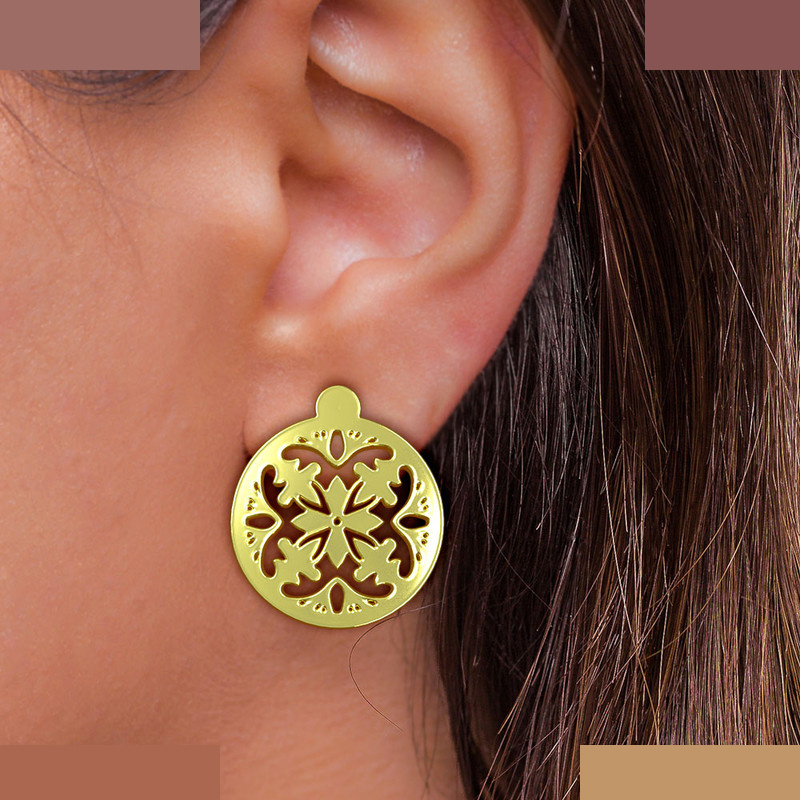 گوشواره طلا 18 عیار زنانه مدوپد مدل هندسی کد GA1-13715