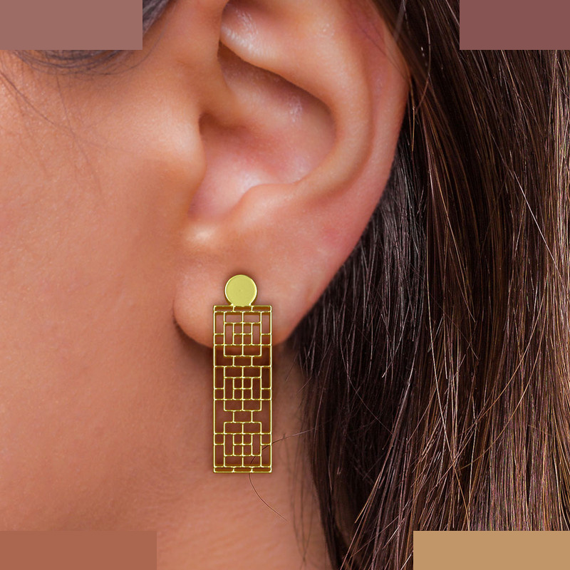 گوشواره طلا 18 عیار زنانه مدوپد مدل هندسی کد GA1-14186