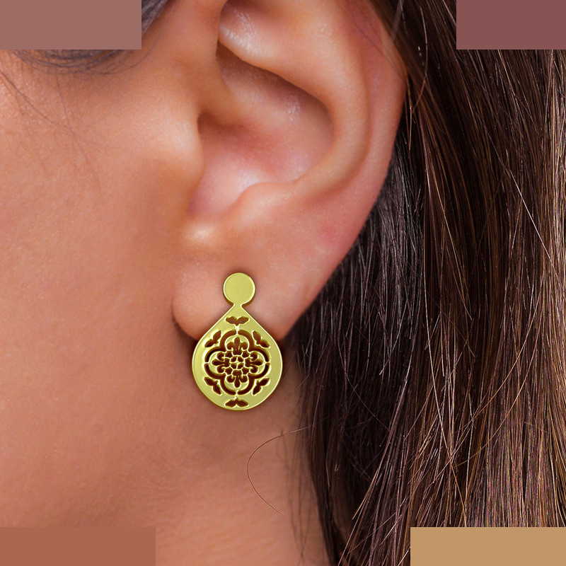 گوشواره طلا 18 عیار زنانه مدوپد مدل هندسی کد GA1-14502