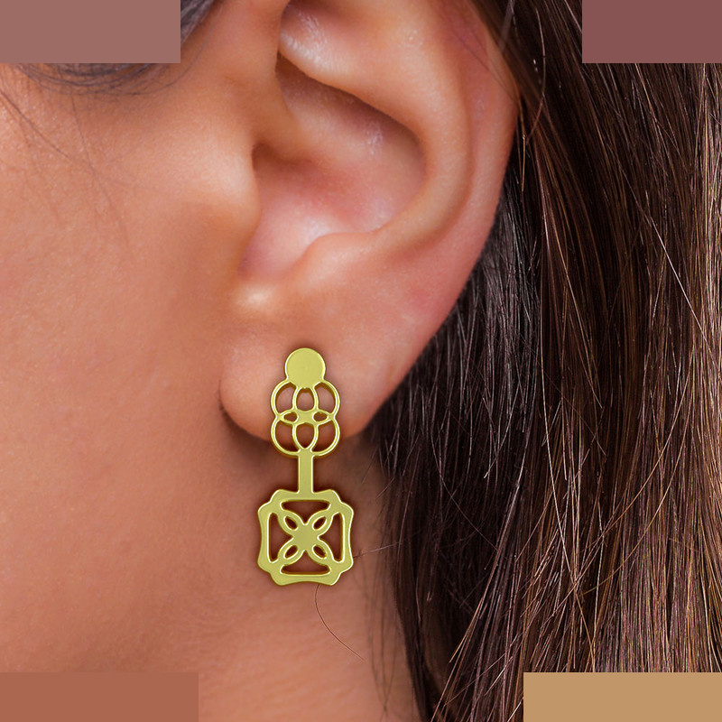 گوشواره طلا 18 عیار زنانه مدوپد مدل هندسی کد GA1-14763