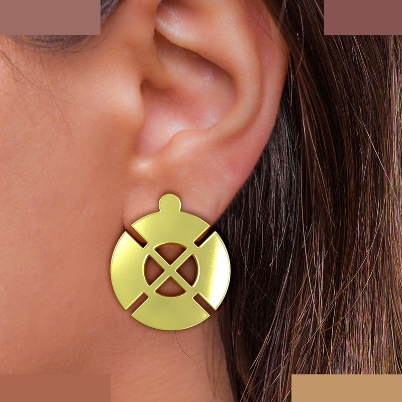 گوشواره طلا 18 عیار زنانه مدوپد مدل هندسی کد GA1-14913