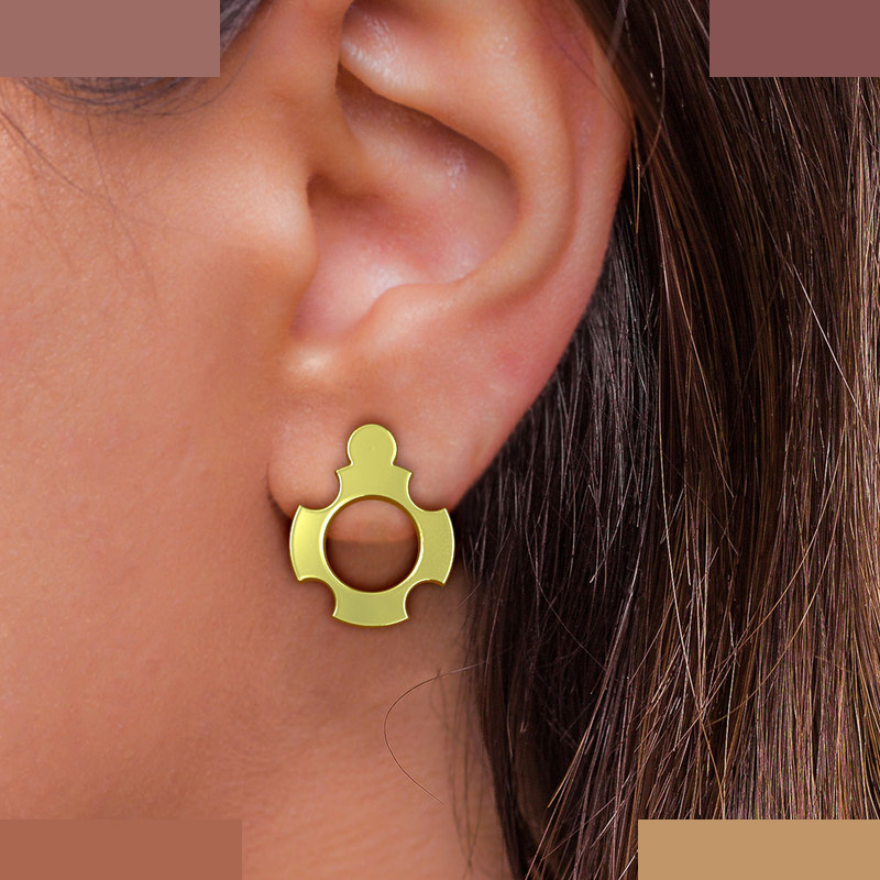 گوشواره طلا 18 عیار زنانه مدوپد مدل هندسی کد GA1-14914