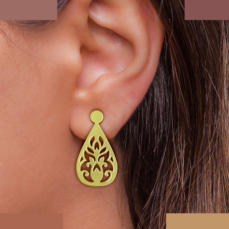 گوشواره طلا 18 عیار زنانه مدوپد مدل اسلیمی کد GA1-15307