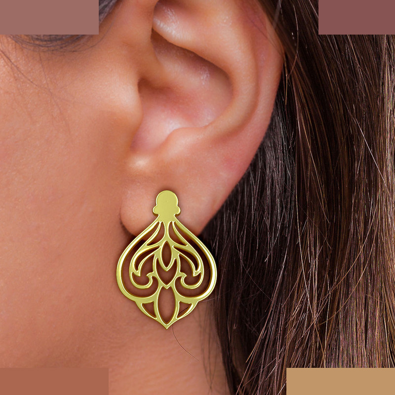 گوشواره طلا 18 عیار زنانه مدوپد مدل اسلیمی کد GA1-15327