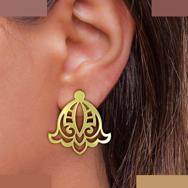 گوشواره طلا 18 عیار زنانه مدوپد مدل اسلیمی کد GA1-15332